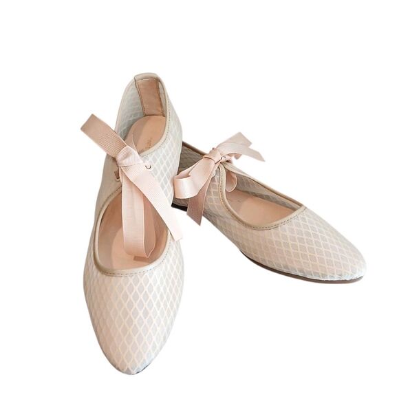 INTENTIONALLY BLANK Shoes - Intentionally Blank Valley Mesh Ballet Flats Size 5 Light Nude Bow Balletcore